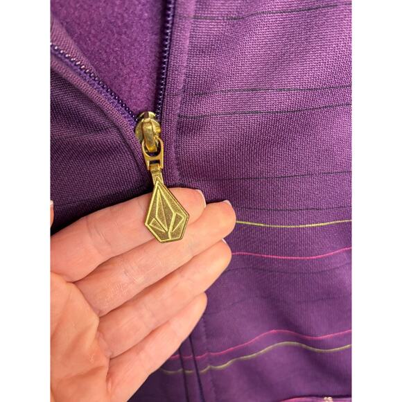VOLCOM Purple Y2K Skater Striped Full Zip Gold Trim Hoodie Jacket SZ Small - Picture 5 of 7